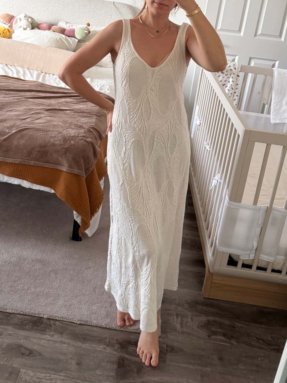Zara Cream Knit V-Neck & Back Maxi Slip Dress size S